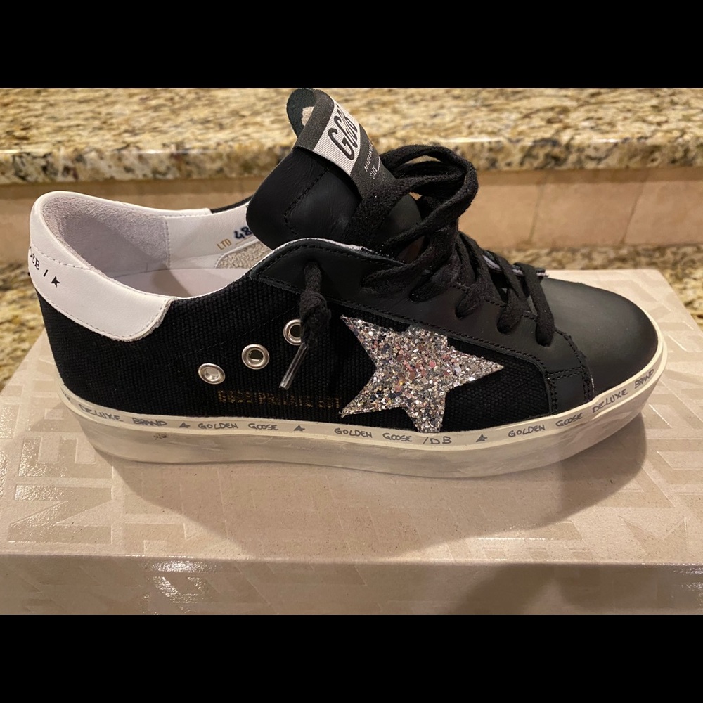 Golden Goose HI STAR NM BLACK CANVAS SILVER GLITT